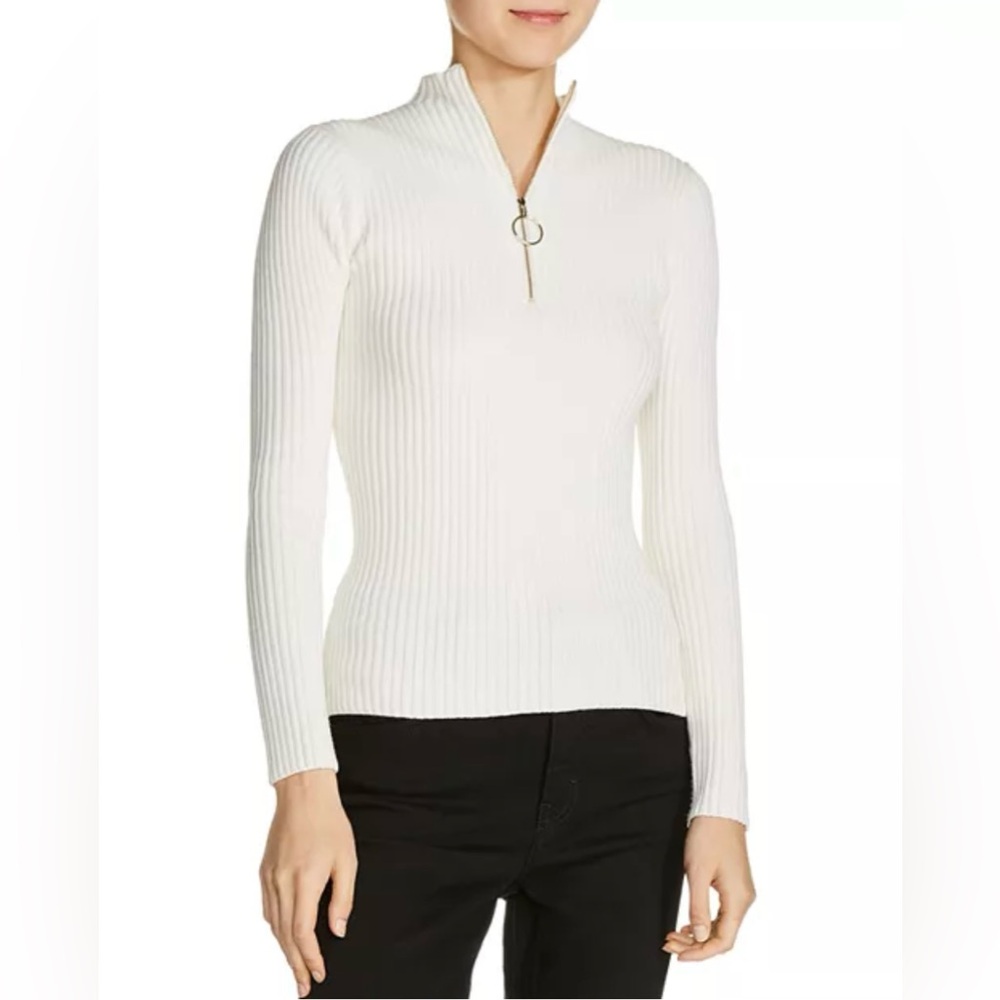 Maje Sweater Wool Blend Quarter Zip Ribbed Mock Neck Cream  SZ Small EUC